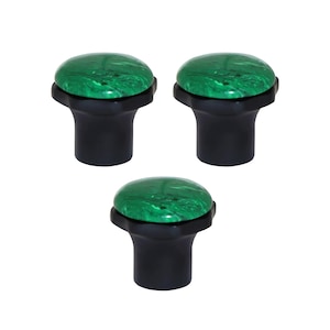 May include: Three cabinet knobs with a green, marbled top and a black base. The knobs are designed for furniture. Each knob has a round top. The knobs are suitable for various furniture styles.