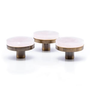 Handmade cabinet drawer knob and pull of rose quartz gemstone round