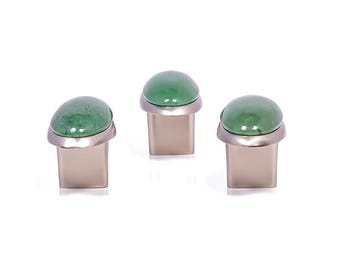 Handmade cabinet drawer knob and pull of green strawberry gemstone oval