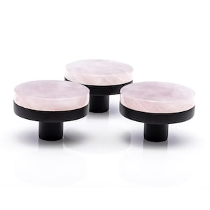 Handmade cabinet drawer knob and pull of rose quartz gemstone round