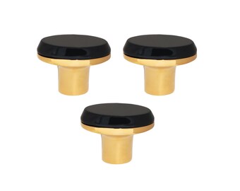 ハンドメイドのブラックオニキスキャビネットノブ | ゴールドブラス引き出し取っ手