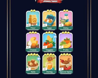 Monopoly Go Café Ingrediënten Stickerset 11: Kies 10 willekeurige stickers.