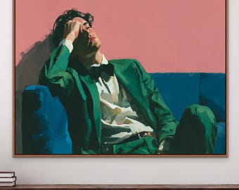 Quiet Man Wall Art, Thoughtful Portrait Oil Painting Print, Modern Figurative Art