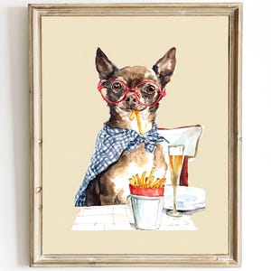 Funny Chihuahua Art Print – Dog Watercolor Painting – Cute Dog in Glasses Poster – Framed or Canvas Wall Decor – Dog Lover Gift