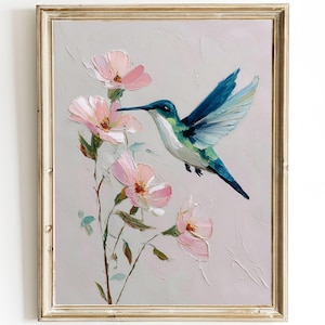 Hummingbird Oil Painting Art Print: Minimalist Nature Wall Décor
