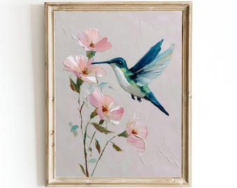 Hummingbird Oil Painting Art Print: Minimalist Nature Wall Décor