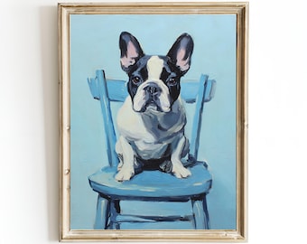 French Bulldog Wall Art – White Frenchie Dog Poster – Emotional Pet Portrait – Dog Lover Oil Painting Print – Framed or Canvas Options