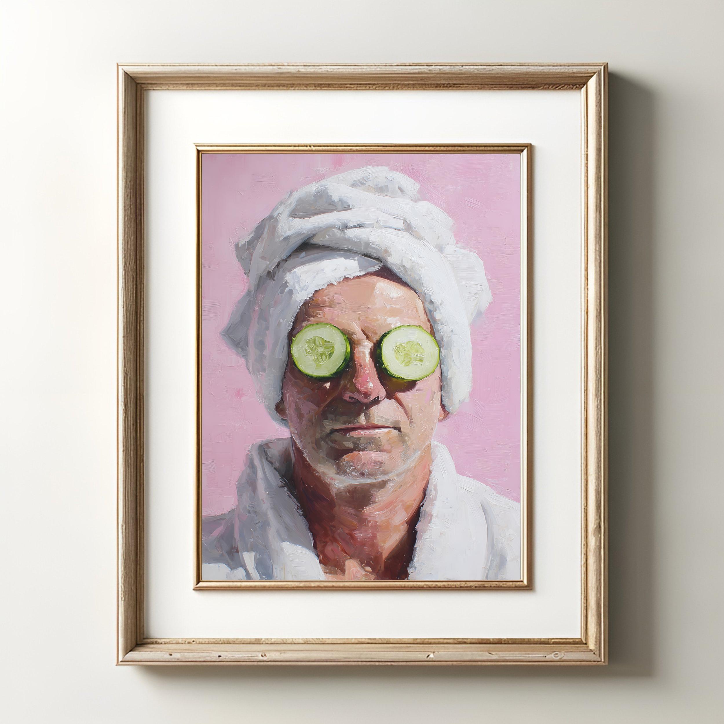 Funny Man Robe Spa Day Man Art Print – Funny Bathroom Wall Art – Man in Robe With ...