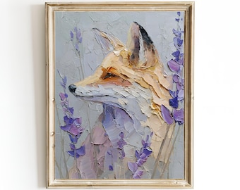 Fox in Lavender Art Print – Oil Painting Wall Art – Framed or Canvas Print