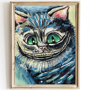 Cheshire Cat Art Print – Alice in Wonderland Art by Lewis Carroll – Whimsical Oil Painting Print – Nursery Fantasy Decor – Framed or Canvas