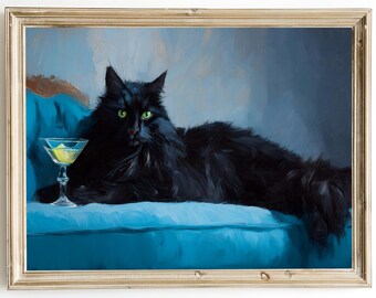 Black Maine Coon Wall Art – Cozy Cat Oil Painting Print