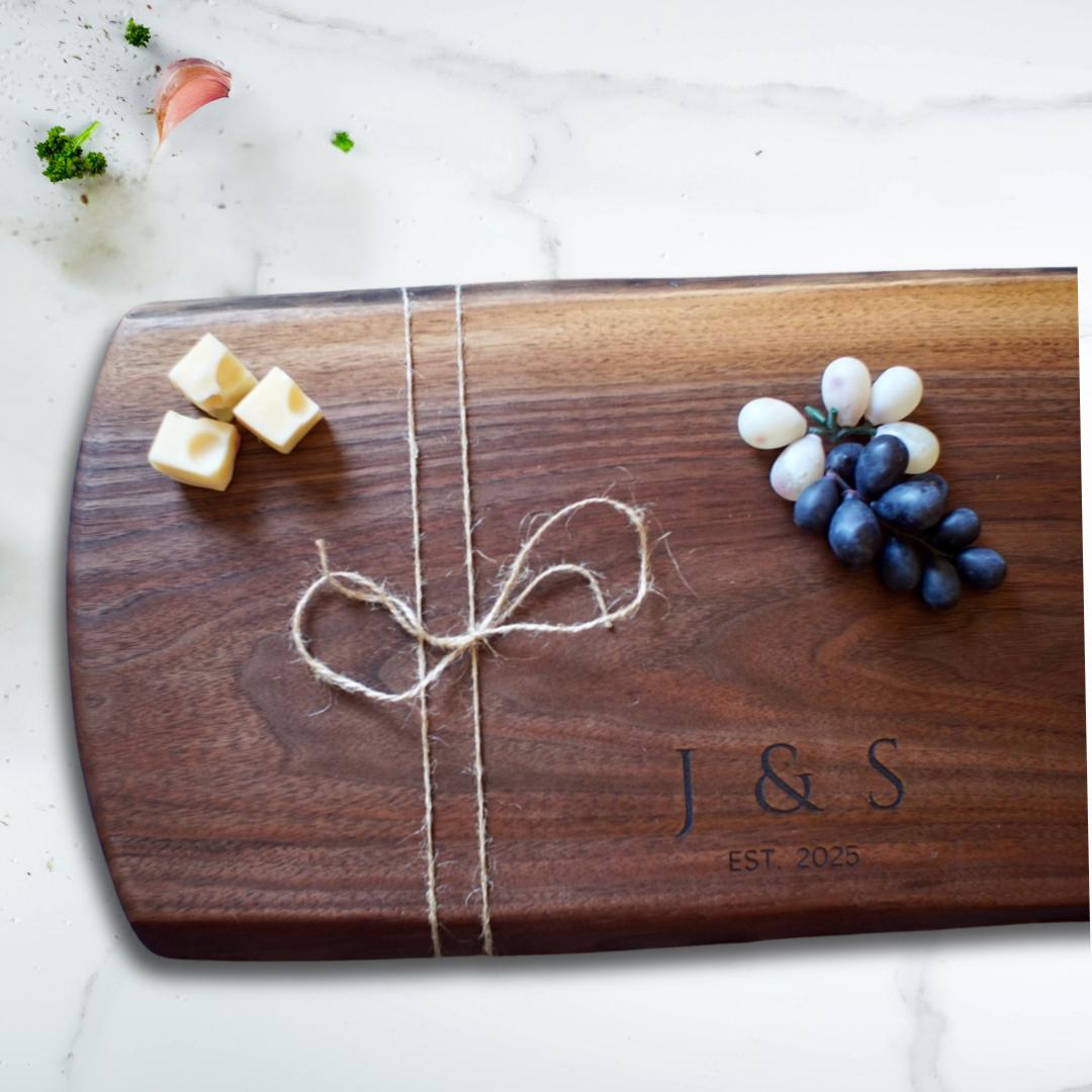 Personalized Black Walnut Charcuterie Board – Custom Engraved Serving Board – Wedding Gift, Housewarming Gift, Cheese Board