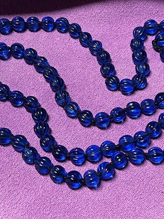 Cobalt Blue Carved Peking Glass Beaded Necklace