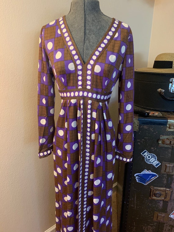 1960s / 1970s Mod Cream & Brown Empire Waist Dress main image 0