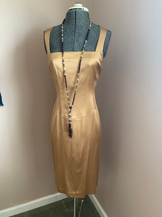 Gold Satin Square Neck Dynamite Dress - image 2