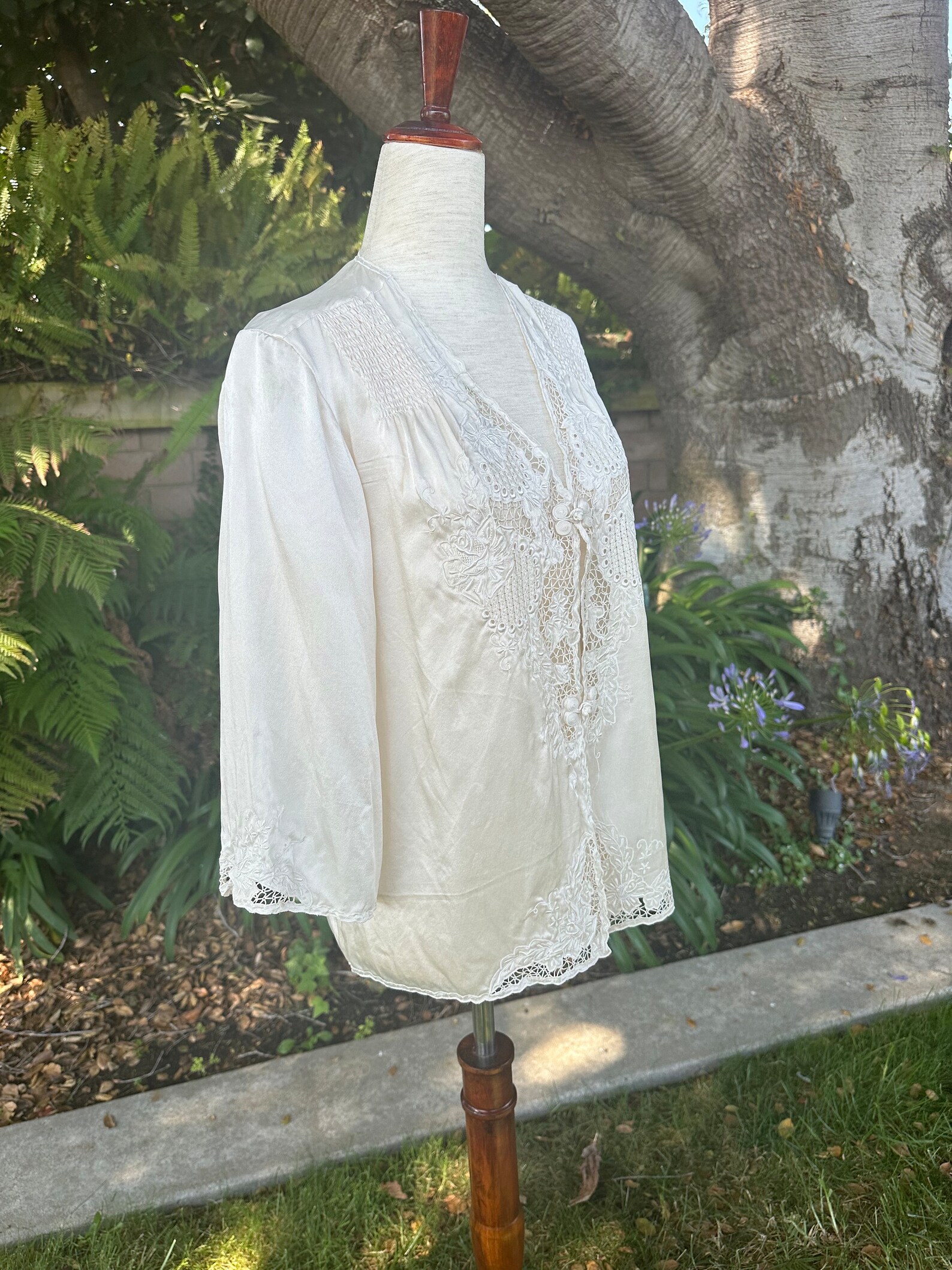 40’s Embroidered White Silk Pajama Blouse main image 0