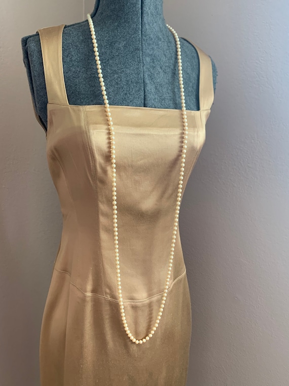 Satin Knee-Length Sheath Square Neckline Dress Gold main image 1