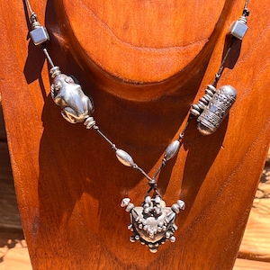 Rare Sterling Tribal Ethnic Beaded Necklace
