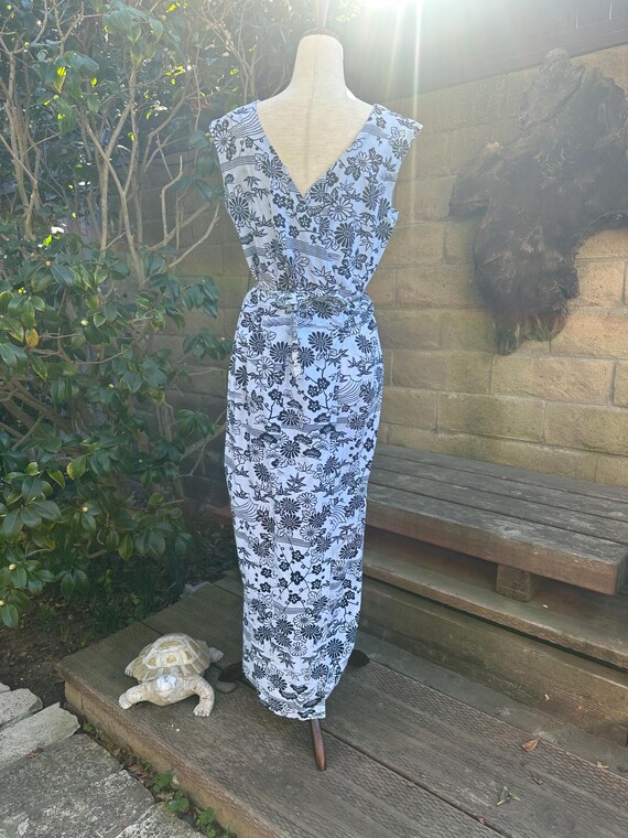 Kimono Dress Blue and White Wraparound Sleeveless