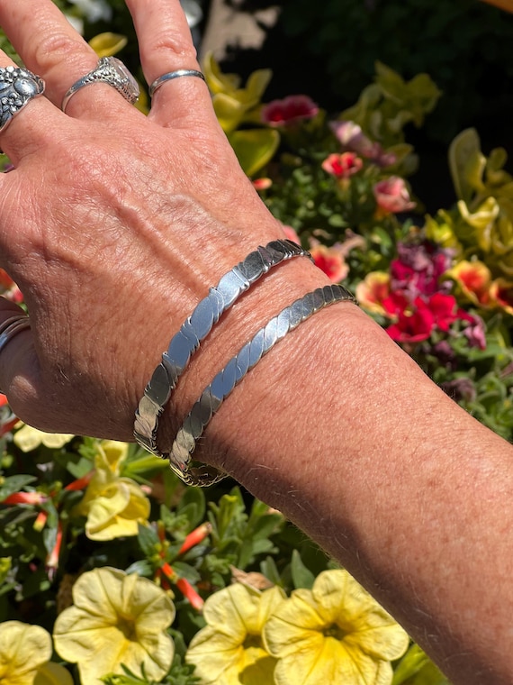 70s Sterling Flat Bangle Bracelets from Mexico - image 4