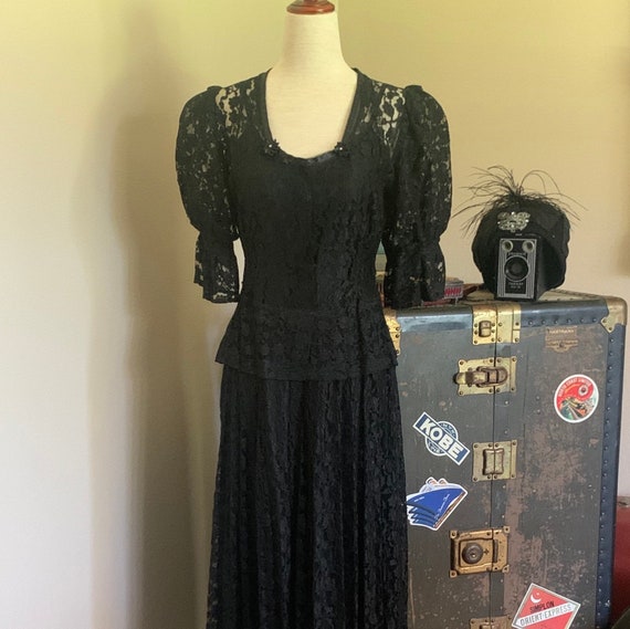 Vintage Victorian Black Lace Dress