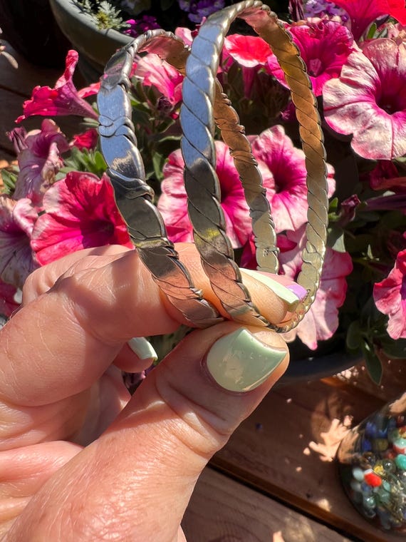 70s Sterling Flat Bangle Bracelets from Mexico - image 1