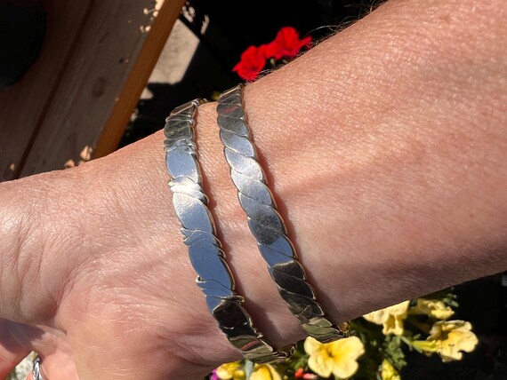 70s Sterling Flat Bangle Bracelets from Mexico - image 3
