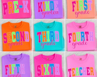 Neon Distressed Erste / Zweite / Dritte Klasse Bundle Png svg, Preppy Zurück in der Schule Bundle Png, Bunter Schullehrer Png, 1. Schultag