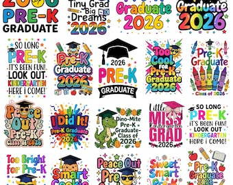 Pre-K Graduate 2026 PNG Bundle, So Long Pre-K png, Graduation png, Preschool Grad png, Last Day Of School Png, Kids School Grad Sublimation