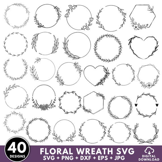 Floral Wreath SVG Bundle, Wedding Wreaths svg, circle frame, Wedding Floral Frame,wreath monogram,floral wreath svg,wreath png,vector design