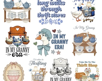 In My Granny Era PNG, Vintage Goose Kitchen Shelf Art, 90s Inspired, Grandma Core, I'd Rather Be Thrifting PNG, Thrifted Png, Boutique Style