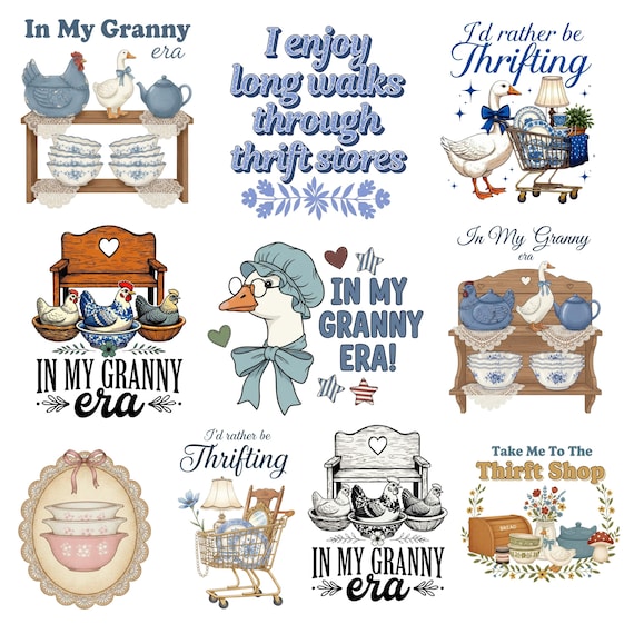 In My Granny Era PNG, Vintage Goose Kitchen Shelf Art, 90s Inspired, Grandma Core, I'd Rather Be Thrifting PNG, Thrifted Png, Boutique Style