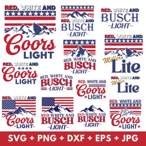 Rouge blanc et Busch Light SVG PNG, rouge blanc et bière 4 juillet Png, drôle 4 juillet Png, bière patriotique Png, rouge blanc et Miller Lite