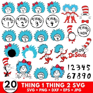 50 Thing 1 Thing 2 Svg Png Bundle, Thing 1 and Thing 2 Cat in the Hat Svg, Thing Mom Svg, Dr Seuss Inspired SVG, Thing clipart, Thing 1 Mom