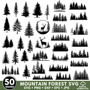 50 Mountain Forest SVG Bundle, Forest Tree svg, Forest svg, Palm Tree svg, Tree Line svg png, Landscape svg,Tree Silhouette,Instant Download