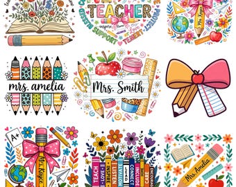 Personalized Teacher Png, Custom Teacher name Png, Teacher Back To School Png, Teacher appreciation,Retro Teacher png,Teacher Pencil Bow Png