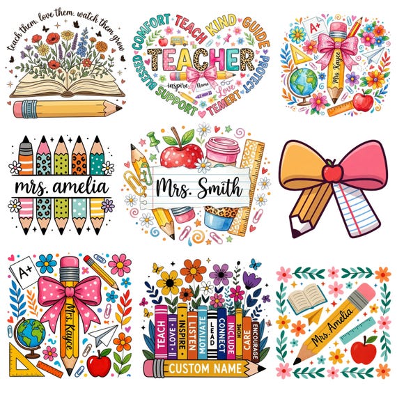 Personalized Teacher Png, Custom Teacher name Png, Teacher Back To School Png, Teacher appreciation,Retro Teacher png,Teacher Pencil Bow Png