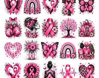 Breast Cancer Png Bundle, Breast Cancer Awareness Png, Pink Ribbon Sublimation,Survivor PNG,Support Squad PNG,Hope Faith Ribbon,Fight cancer