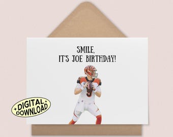Joe Burrow Cincinnati Bengals NFL Birthday Greeting Card (Printable, Digital Download)