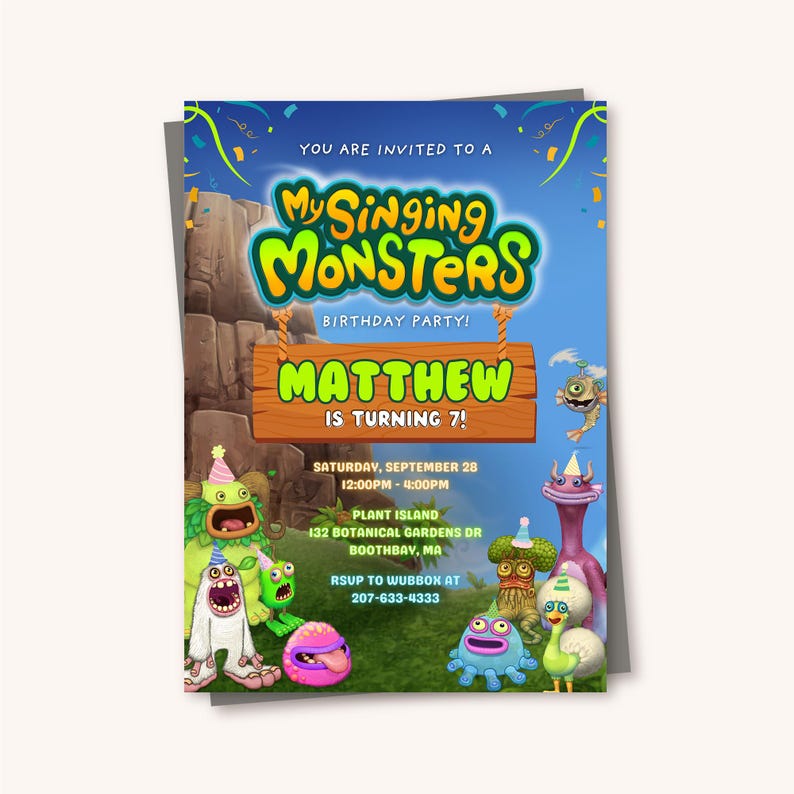 My Singing Monsters Birthday Invitation: Editable Kids Party Template ...