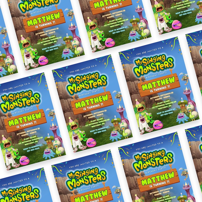 My Singing Monsters Birthday Invitation: Editable Kids Party Template ...