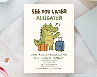 Tot later, uitnodiging voor bewegend alligatorfeest: bewerkbare afscheidssjabloon (canva, digitale download)
