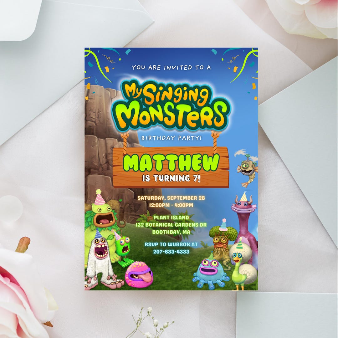 My Singing Monsters Birthday Invitation: Editable Kids Party Template ...
