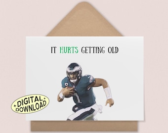 Tarjeta de felicitación de cumpleaños de Jalen Hurts, Philadelphia Eagles, NFL (imprimible, descarga digital)