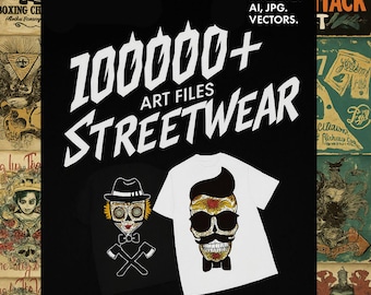 100000+ Streetwear T-Shirt Designs Bundle AI, PNG, svg Urban, Hip-Hop, Pop Culture Graphics for POD Editable Vector Pack Instant Download