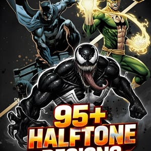 95+ Marvel & DC Halftone PNG Designs Bundle, Superhero Halftone Pack for DTF dtg Printing, Comic Book Style T-Shirt Designs, Commercial Use