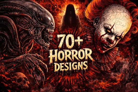 70+ Horror Halftone PNG Bundle | Dark Streetwear T-Shirt Designs | DTF dtg Print Ready | 300 DPI | Fully Commercial Use