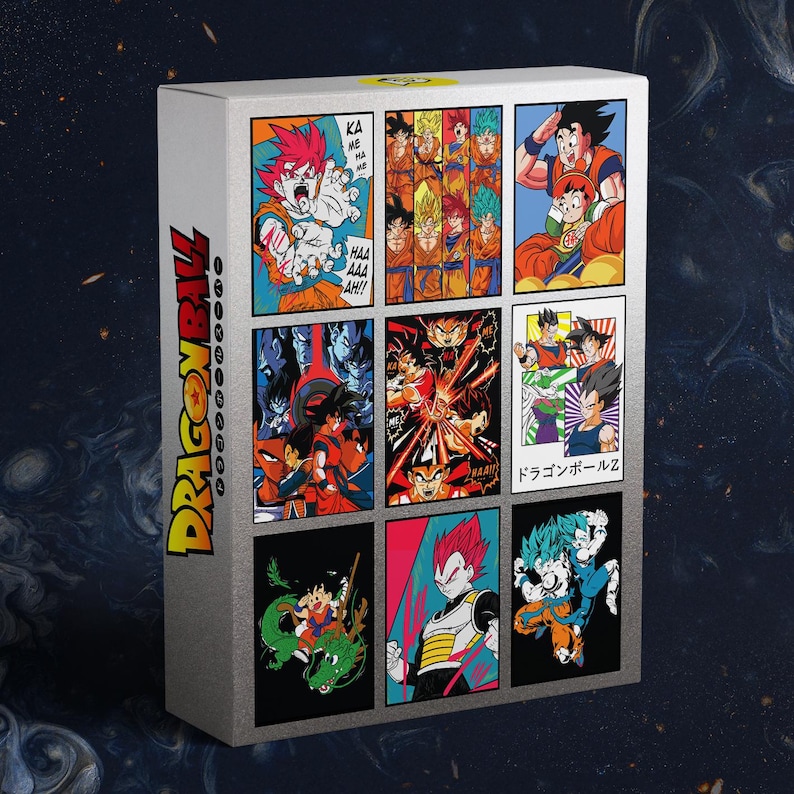 May include: A rectangular box featuring colorful panels with Dragon Ball Z illustrations. The box has a silver metallic finish with the Dragon Ball logo in yellow and the words "Dragon Ball" in yellow and red on the side.