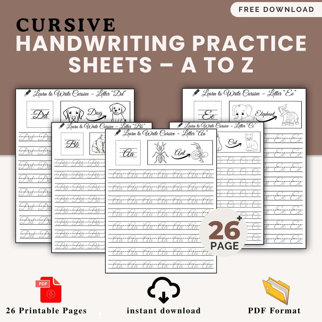 Cursive Book Pdf Cursive Handwriting Practice Sheets A-Z – Printable Workbook (PDF) - Etsy