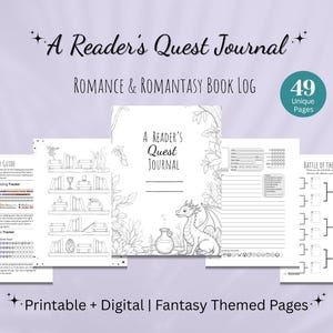 Könnte beinhalten: Ein Reader's Quest Journal, ein Fantasy-Themen-Buch-Logbuch mit 49 einzigartigen Seiten. Das Journal enthält einen Benutzerleitfaden, einen täglichen Lesetracker, einen Serientracker und eine Battle-of-the-Books-Tabelle. Druckbar und digital.